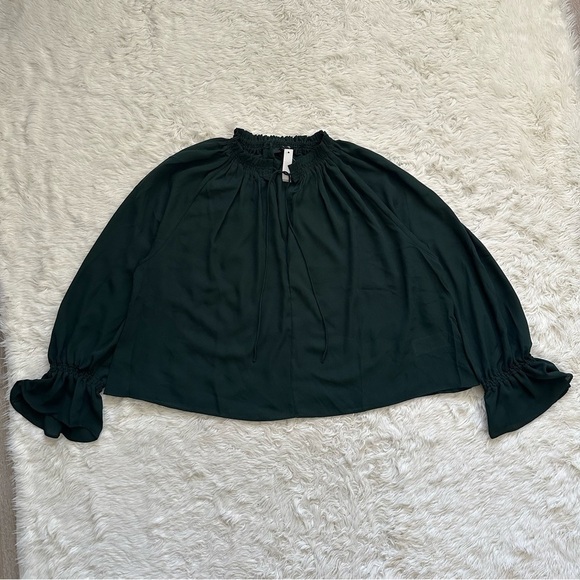Madewell Blouse Long-Sleeve Tie-Neck Top Semisheer Luxury Forest Green M NWT New - Picture 4 of 12
